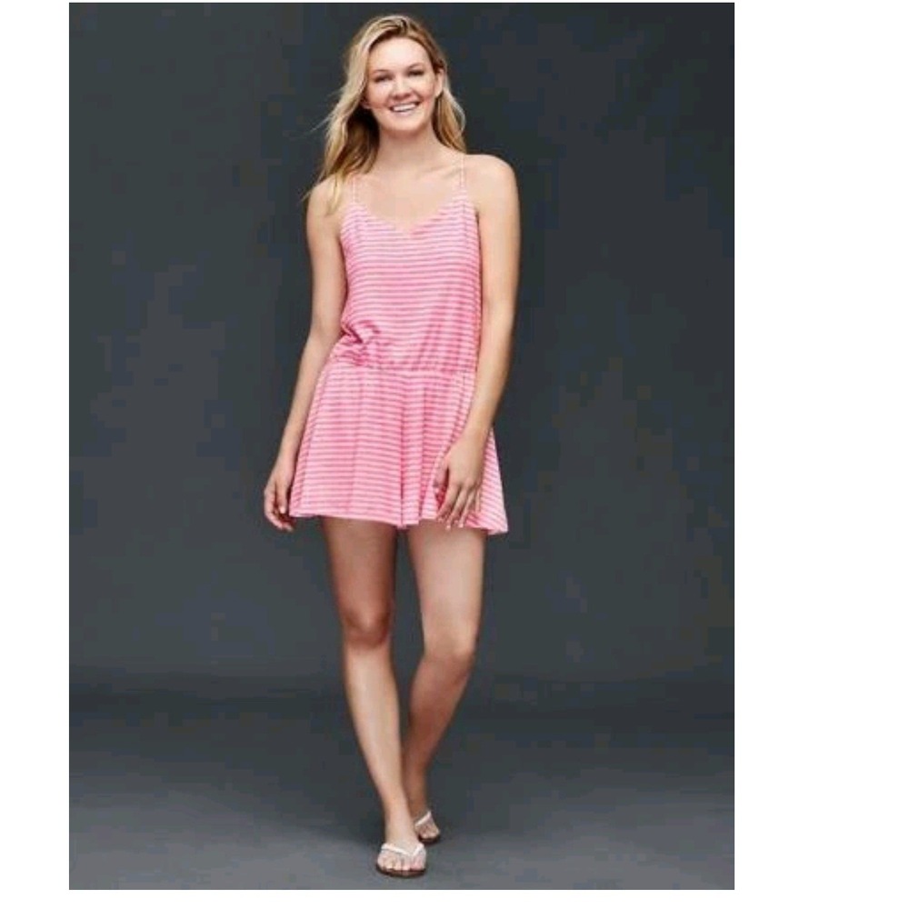 GAP Pink White Striped Sleeveless Romper Women's Summer Casual Beach - Picture 1 of 5
